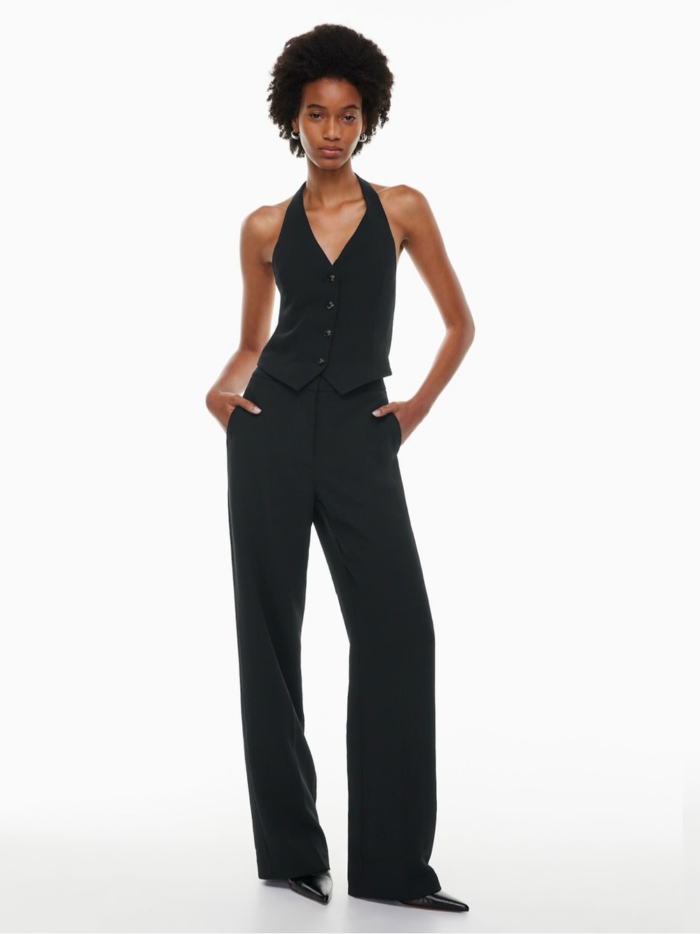 Aritzia Wilfred Alanya Pant - Black Size 4 High waisted wide-leg crepe trousers